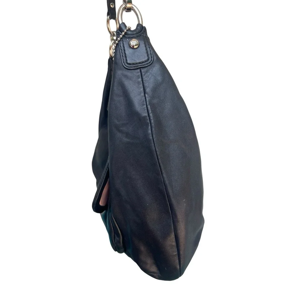 Coach F22309 Kristin Black Leather Pink Satin Liner Hobo Shoulder‎ Bag Flip Lock